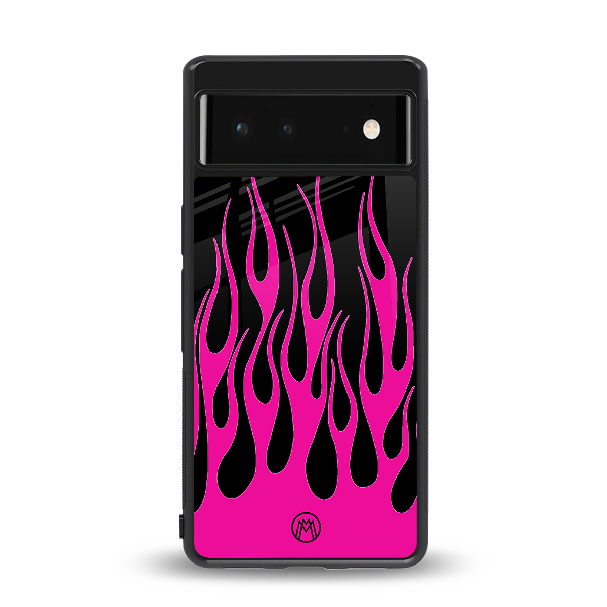 y2k black pink flames back phone cover | glass case for google pixel 6