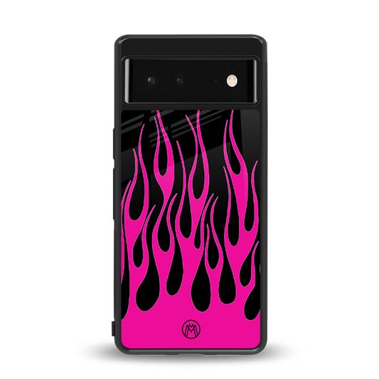 y2k black pink flames back phone cover | glass case for Google Pixel 6A