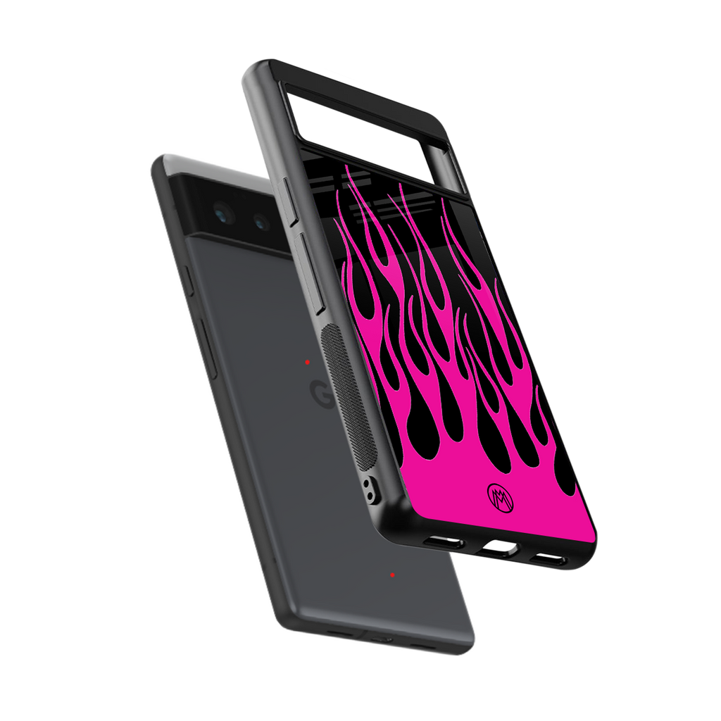 y2k black pink flames back phone cover | glass case for google pixel 6