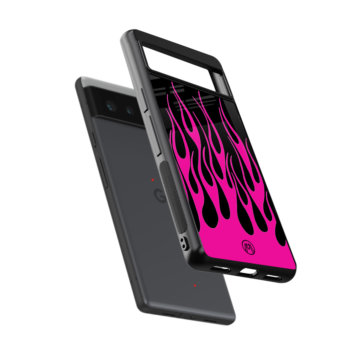 y2k black pink flames back phone cover | glass case for google pixel 6