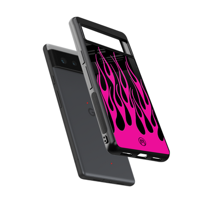 y2k black pink flames back phone cover | glass case for Google Pixel 6A