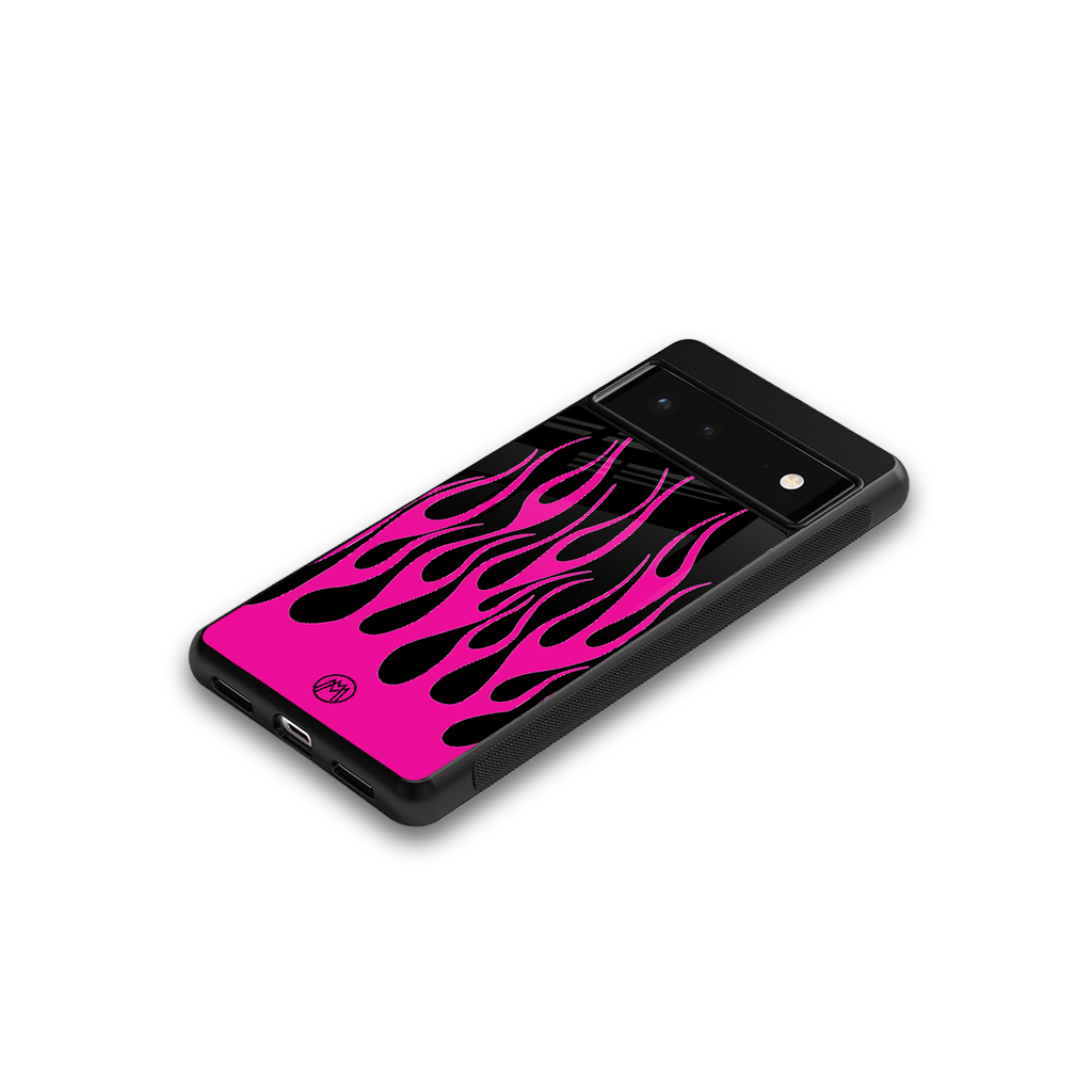 y2k black pink flames back phone cover | glass case for google pixel 6