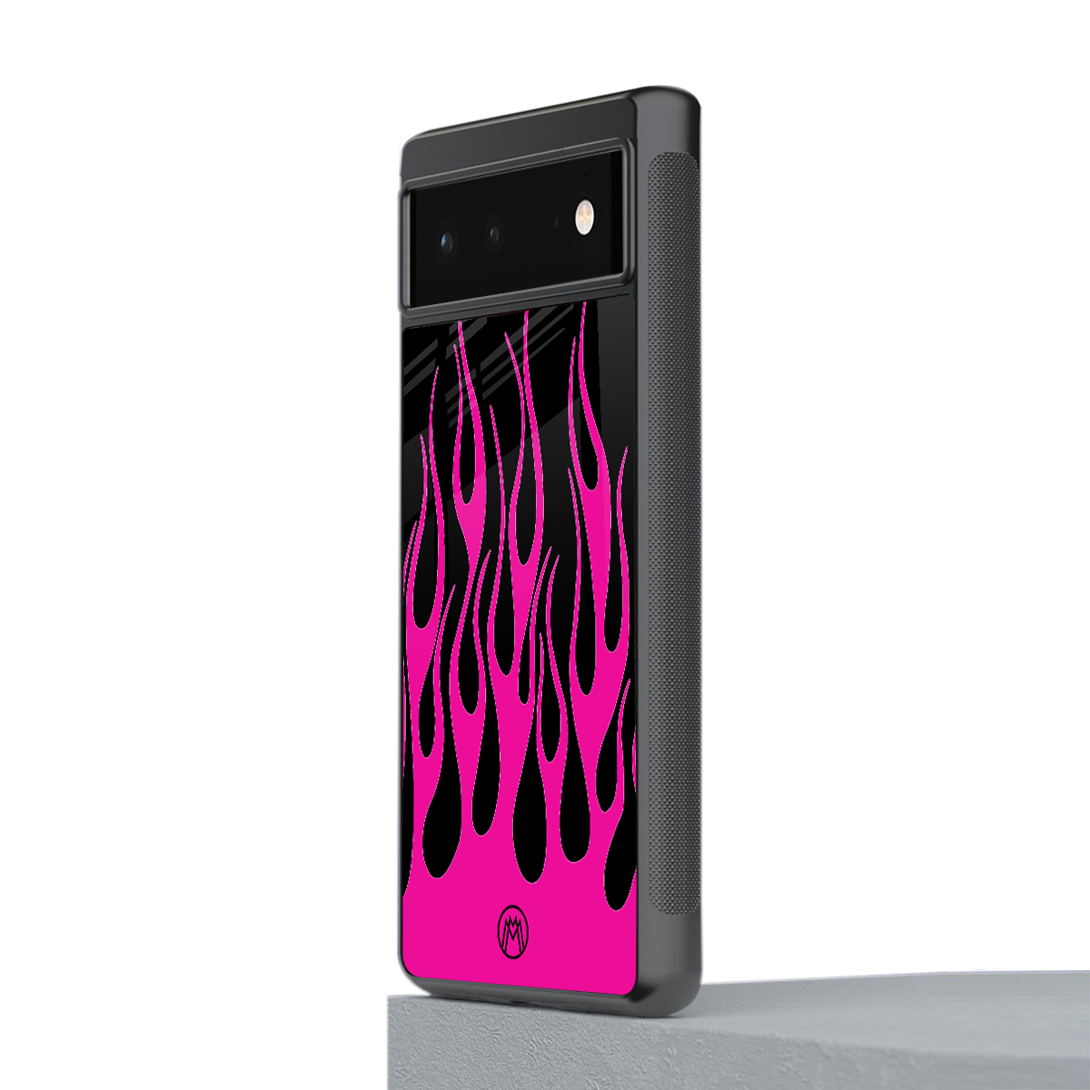 y2k black pink flames back phone cover | glass case for google pixel 6