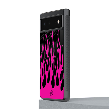 y2k black pink flames back phone cover | glass case for Google Pixel 6A