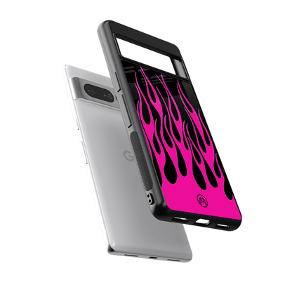 y2k black pink flames back phone cover | glass case for google pixel 7 pro