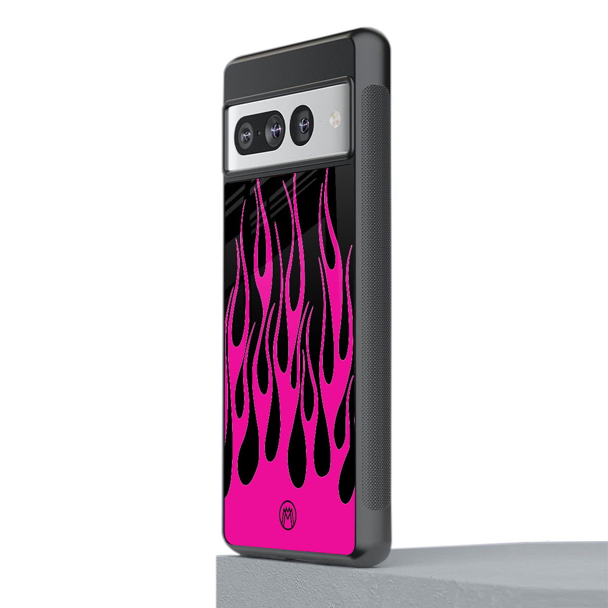 y2k black pink flames back phone cover | glass case for google pixel 7 pro