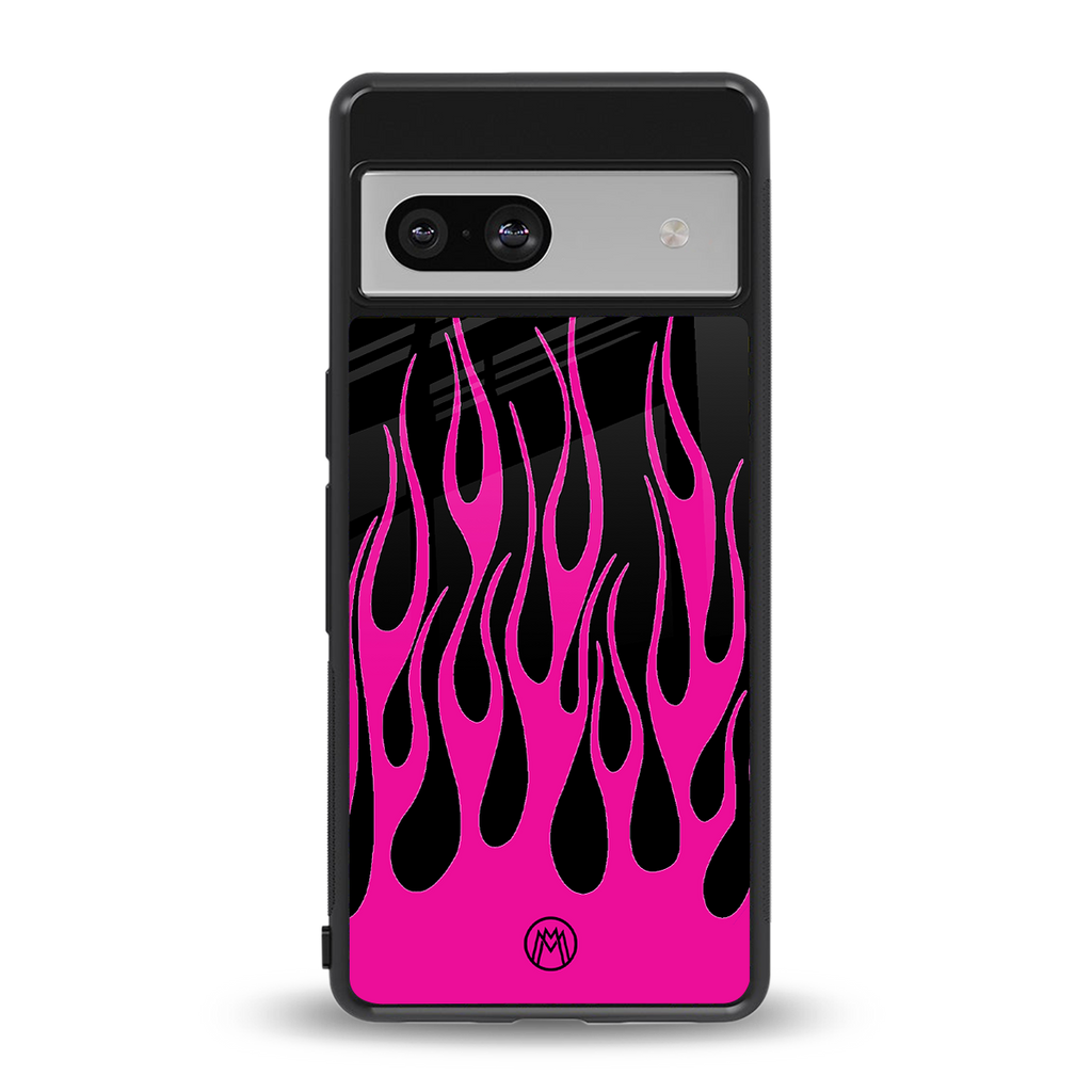 y2k black pink flames back phone cover | glass case for Google Pixel 7