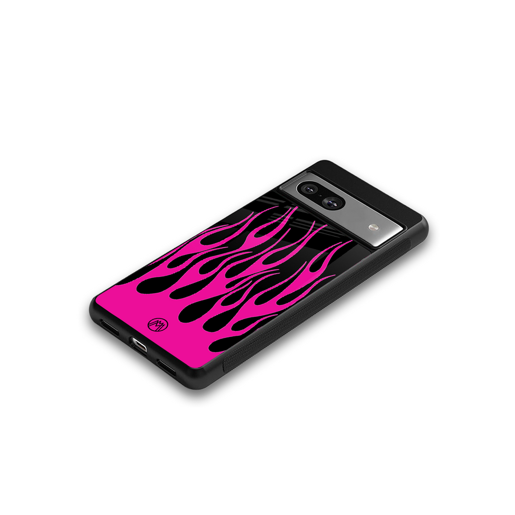 y2k black pink flames back phone cover | glass case for Google Pixel 7