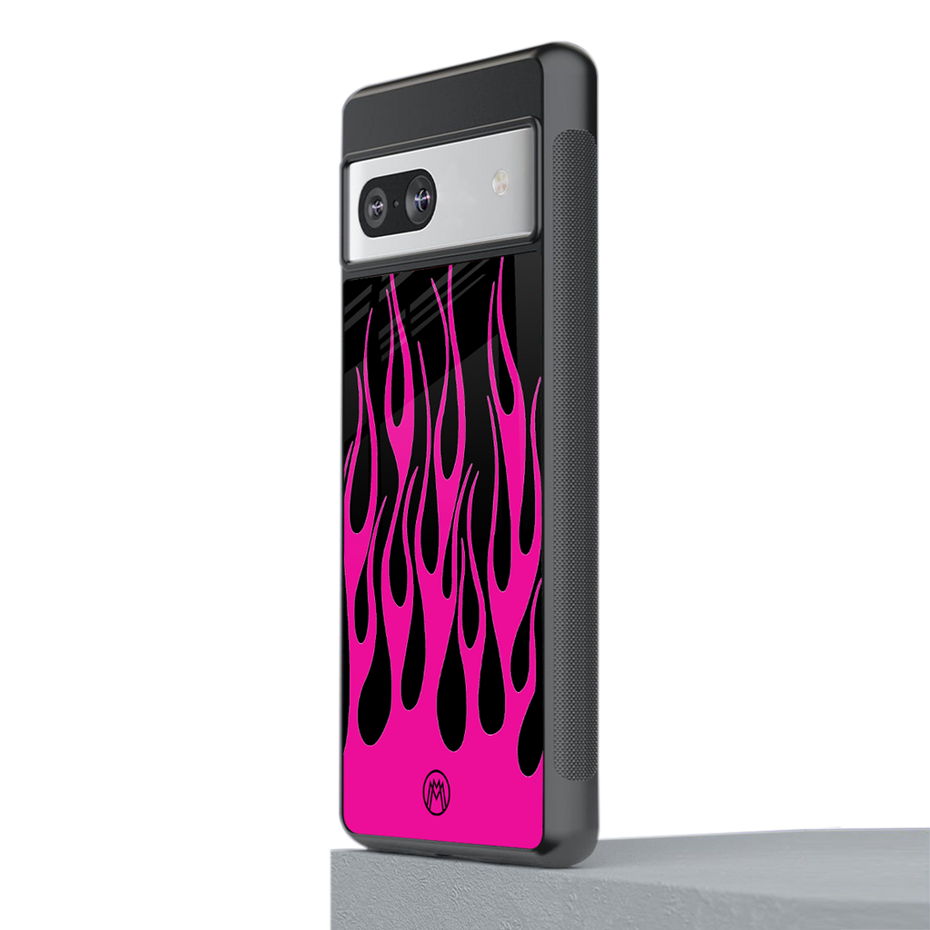 y2k black pink flames back phone cover | glass case for Google Pixel 7