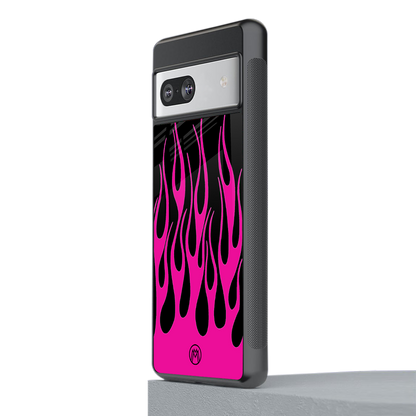 y2k black pink flames back phone cover | glass case for Google Pixel 7