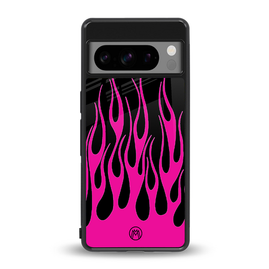 y2k black pink flames back phone cover | glass case for google pixel 8 pro