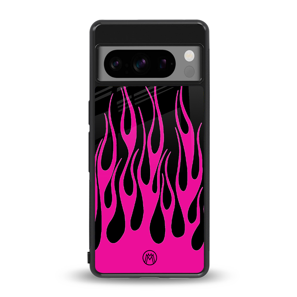 y2k black pink flames back phone cover | glass case for google pixel 8 pro