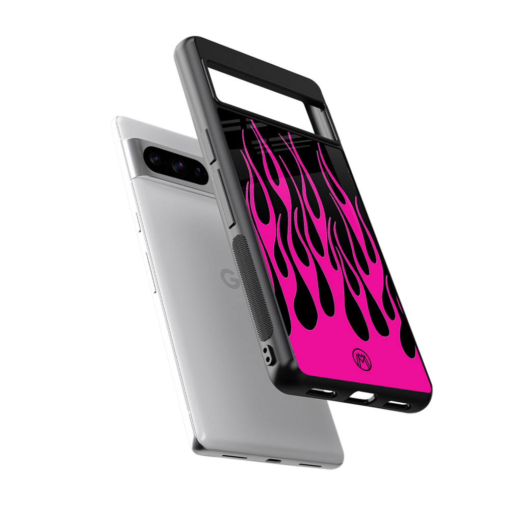 y2k black pink flames back phone cover | glass case for google pixel 8 pro