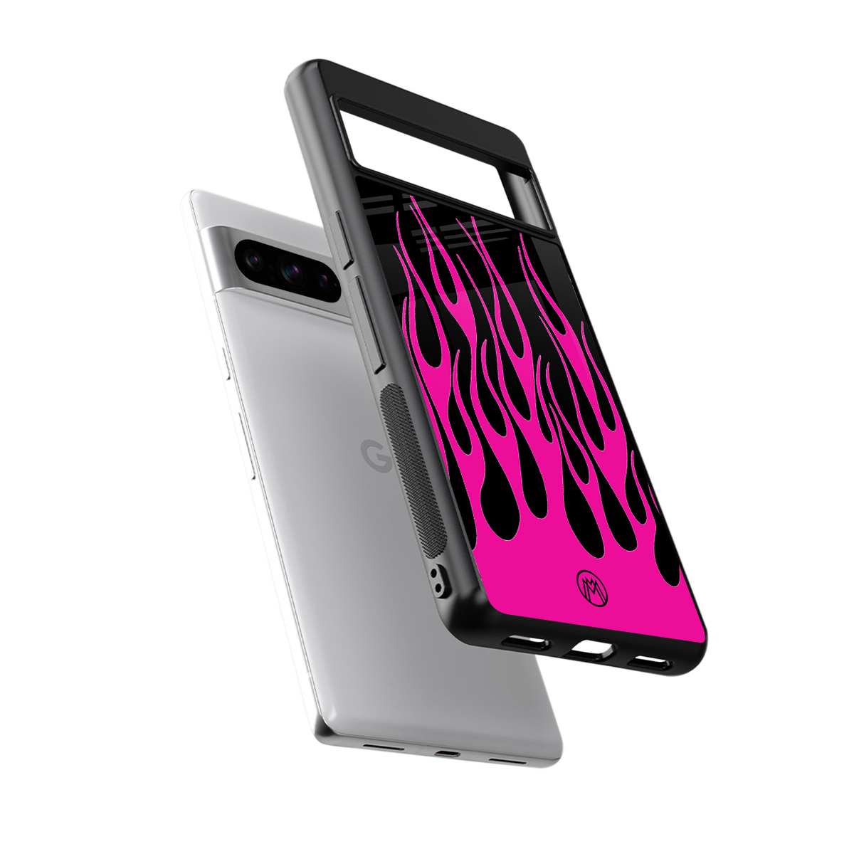 y2k black pink flames back phone cover | glass case for google pixel 8 pro