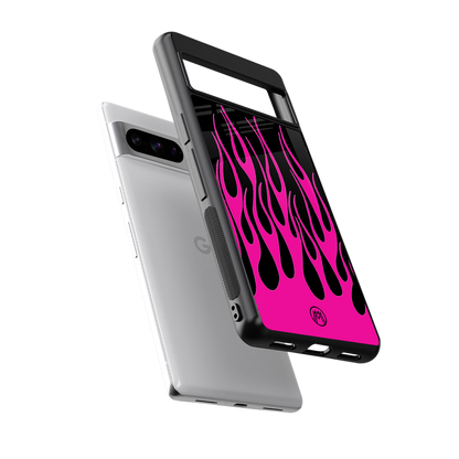 y2k black pink flames back phone cover | glass case for google pixel 8 pro