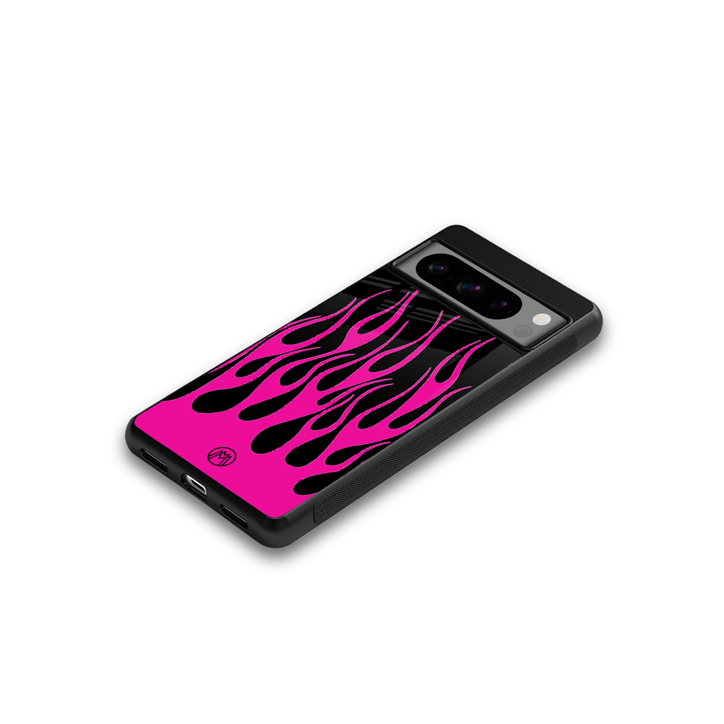 y2k black pink flames back phone cover | glass case for google pixel 8 pro