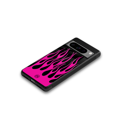 y2k black pink flames back phone cover | glass case for google pixel 8 pro