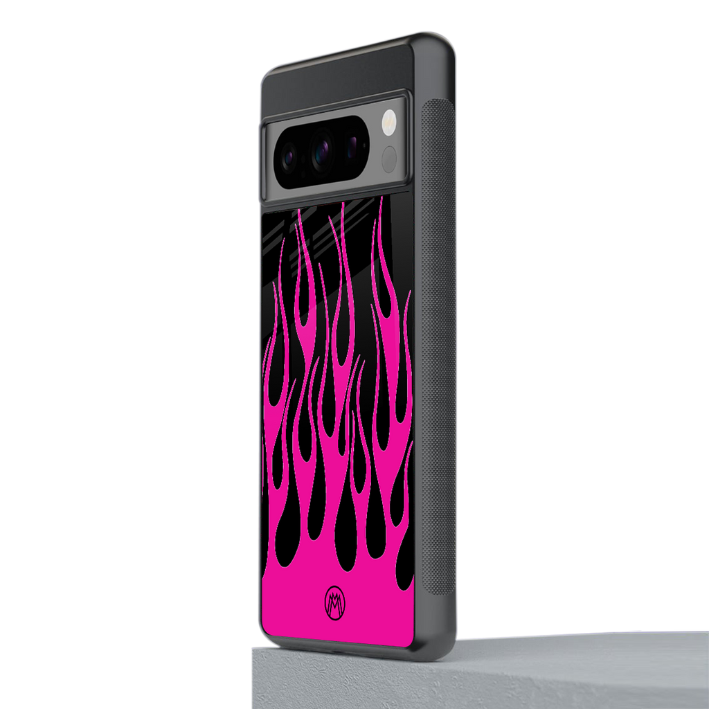 y2k black pink flames back phone cover | glass case for google pixel 8 pro