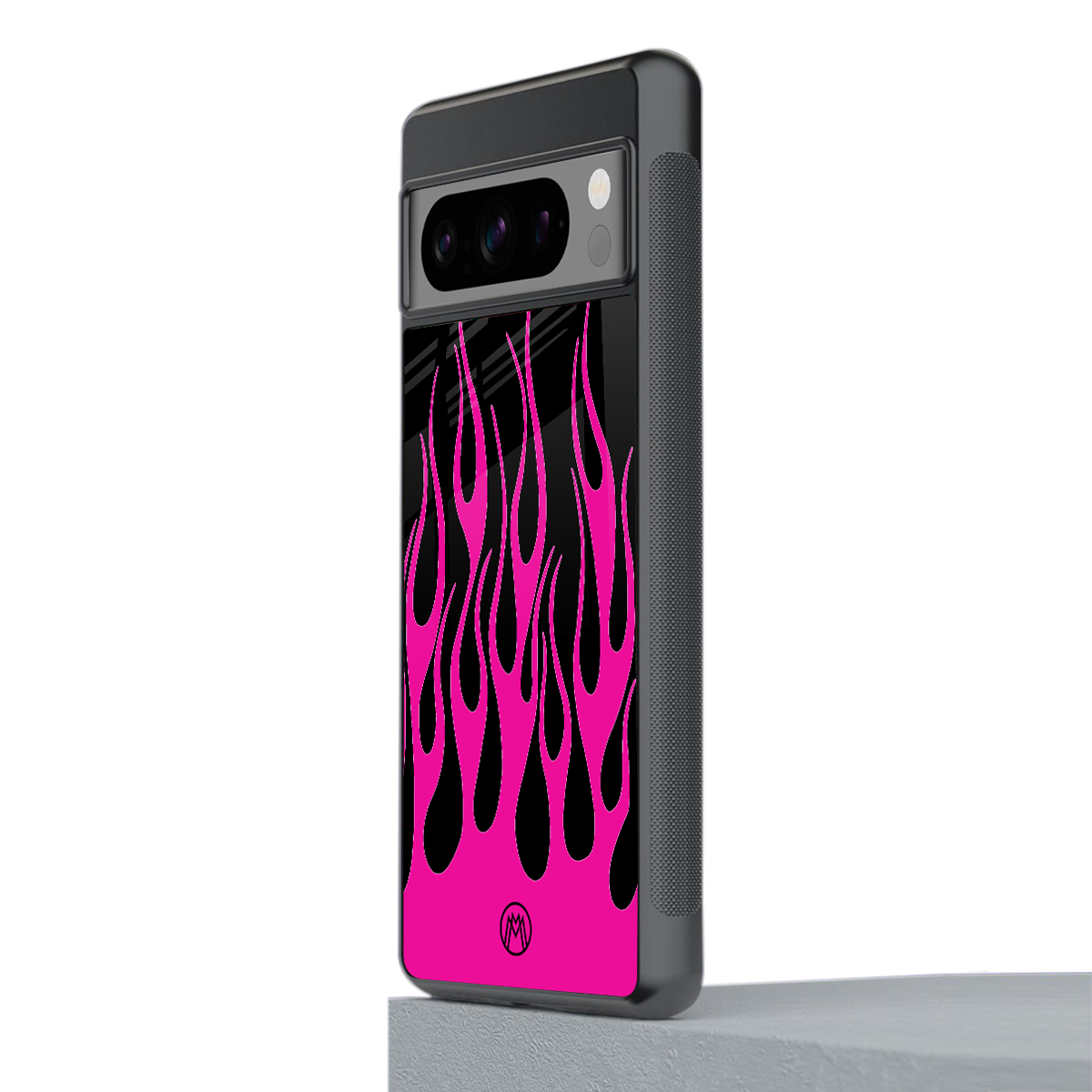 y2k black pink flames back phone cover | glass case for google pixel 8 pro
