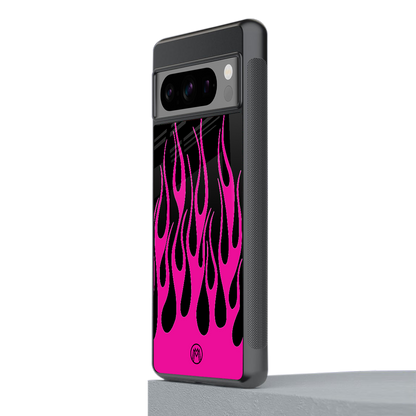 y2k black pink flames back phone cover | glass case for google pixel 8 pro