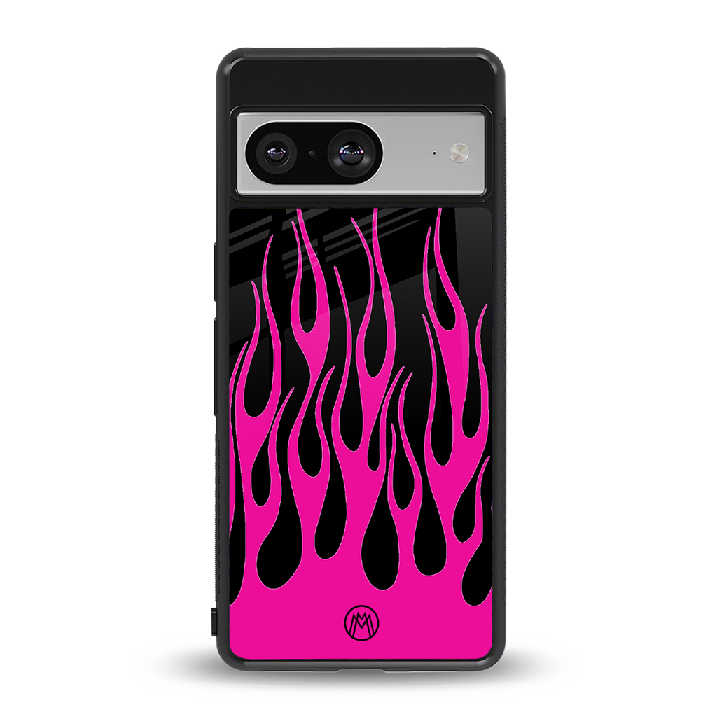 y2k black pink flames back phone cover | glass case for Google Pixel 8