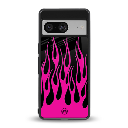 y2k black pink flames back phone cover | glass case for Google Pixel 8