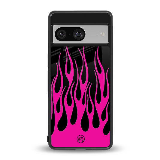 y2k black pink flames back phone cover | glass case for Google Pixel 8