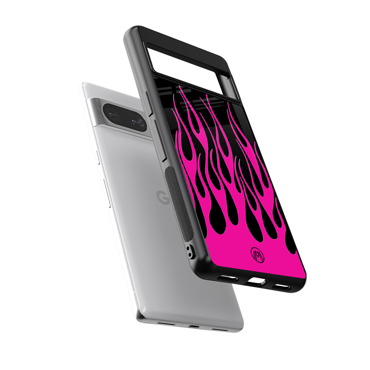 y2k black pink flames back phone cover | glass case for Google Pixel 8