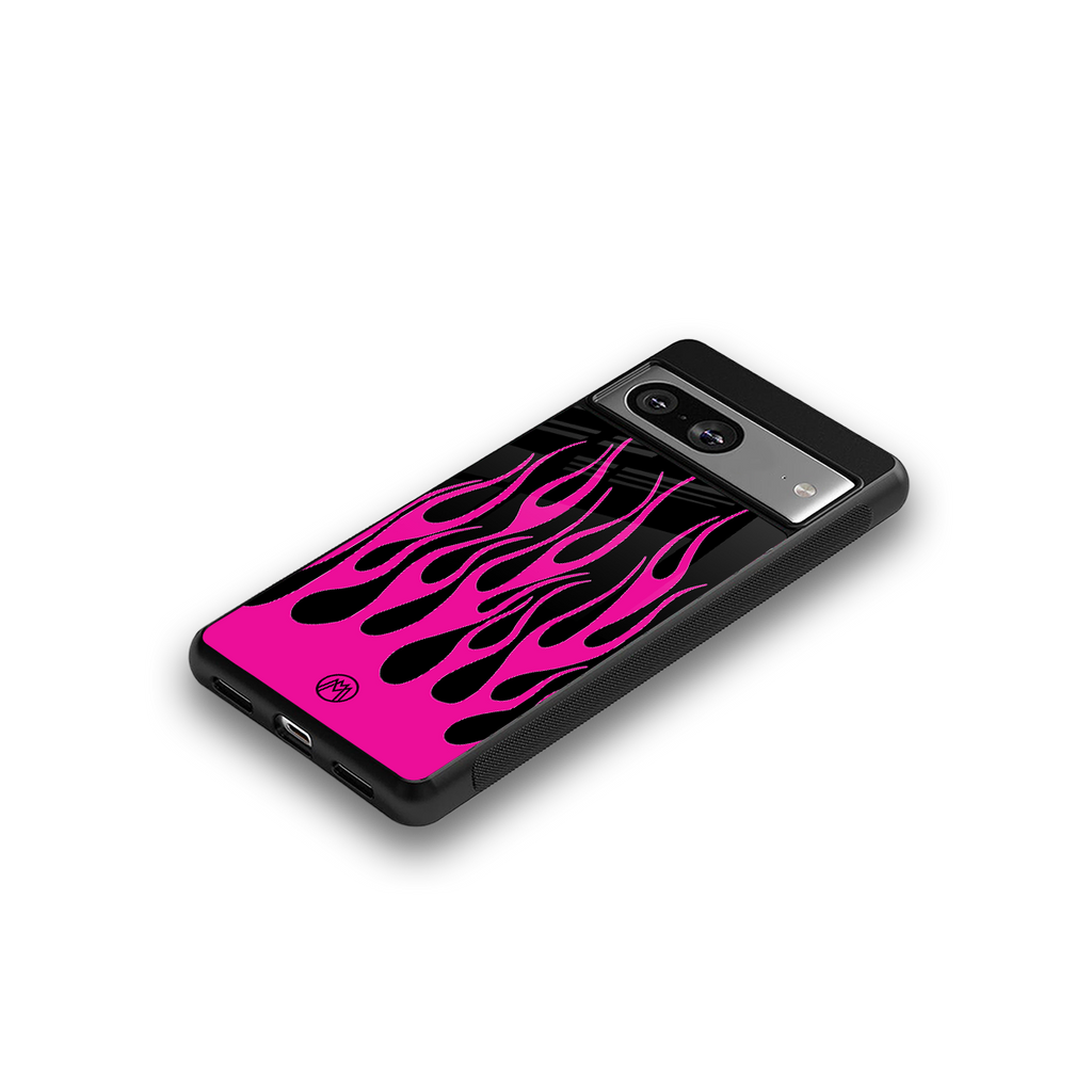 y2k black pink flames back phone cover | glass case for Google Pixel 8
