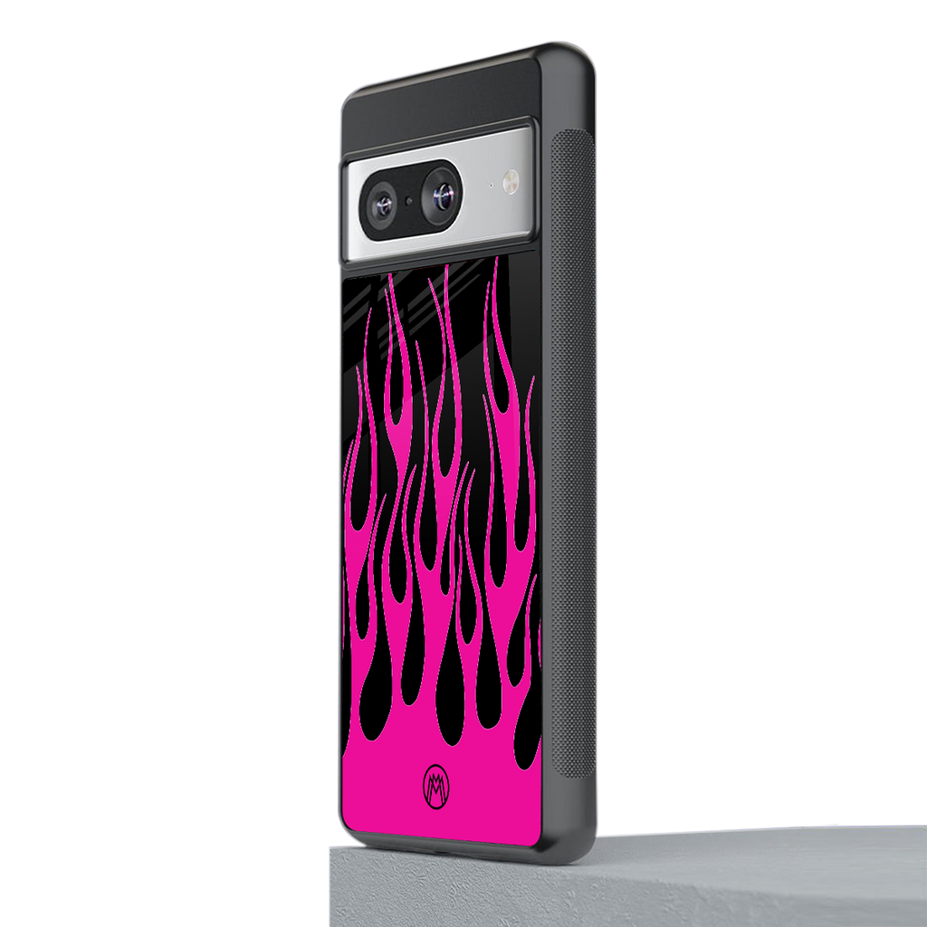 y2k black pink flames back phone cover | glass case for Google Pixel 8