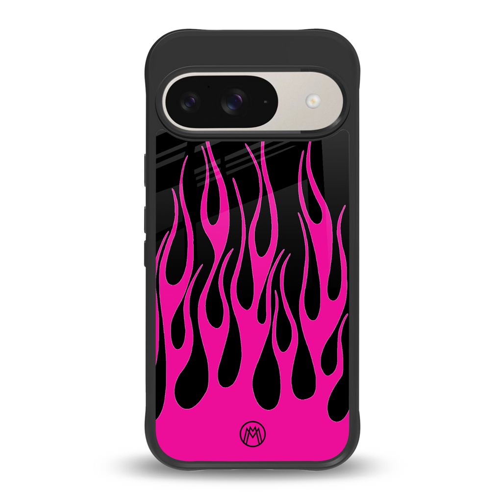y2k black pink flames back phone cover | glass case for google pixel 9