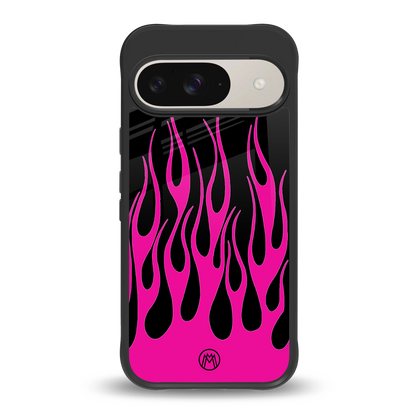 y2k black pink flames back phone cover | glass case for google pixel 9
