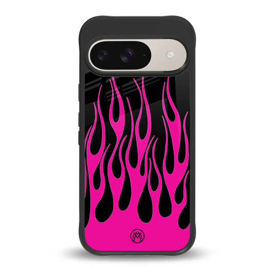y2k black pink flames back phone cover | glass case for google pixel 9