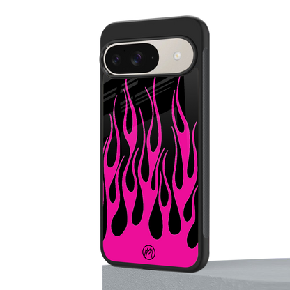 y2k black pink flames back phone cover | glass case for google pixel 9