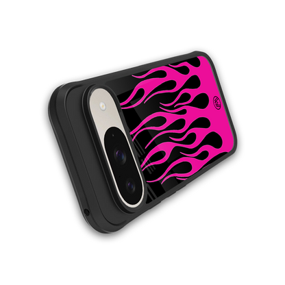 y2k black pink flames back phone cover | glass case for google pixel 9
