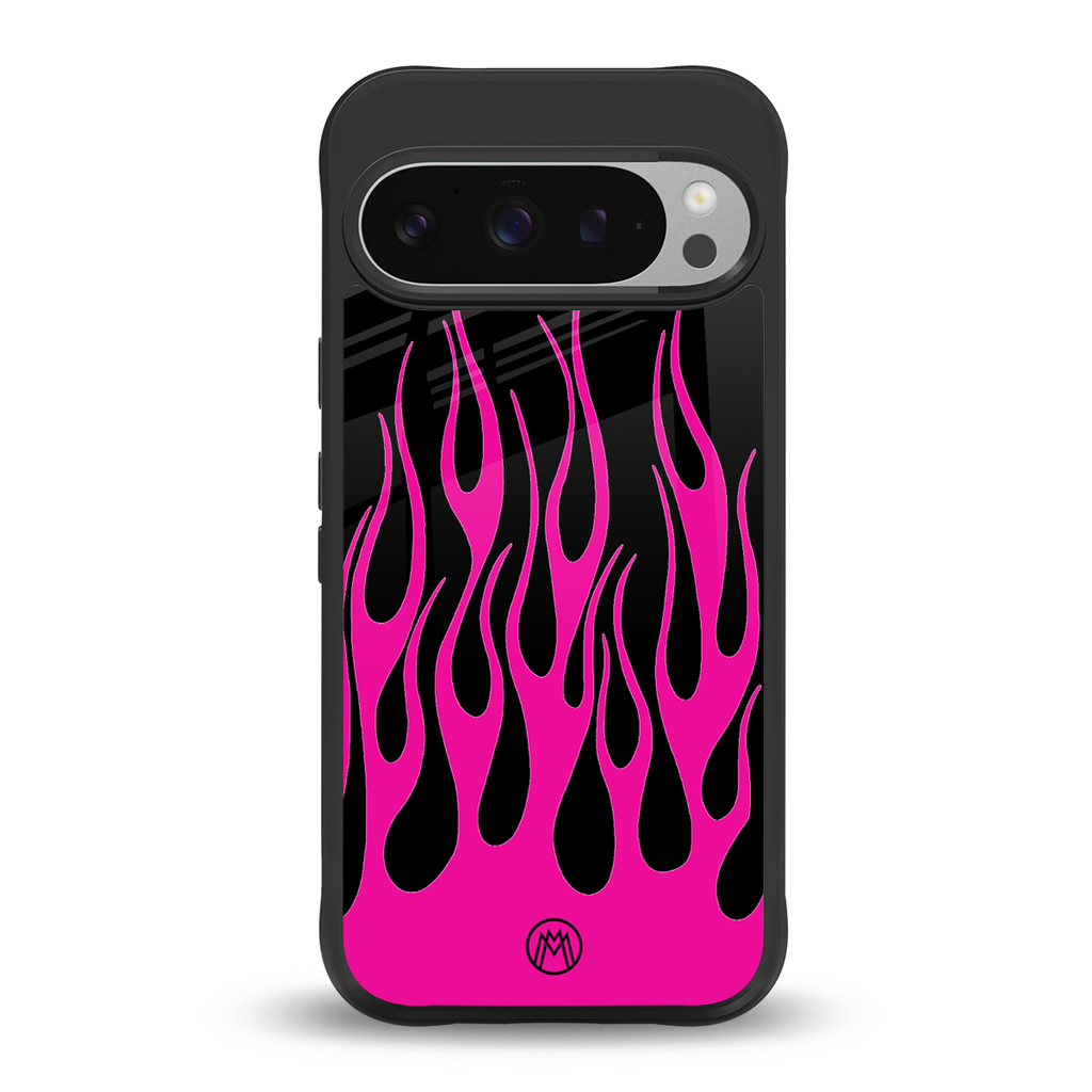 y2k black pink flames back phone cover | glass case for google pixel 9 pro xl