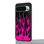 y2k black pink flames back phone cover | glass case for google pixel 9 pro