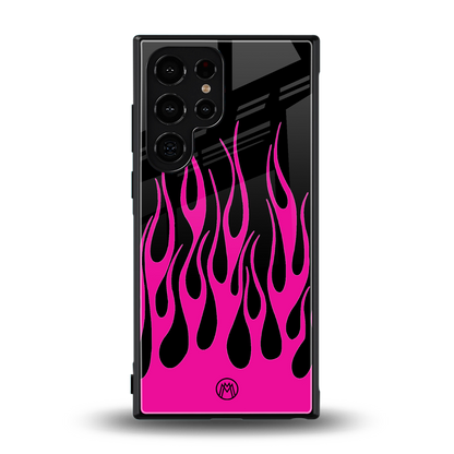 y2k black pink flames back phone cover | glass case for samsung galaxy s24 ultra
