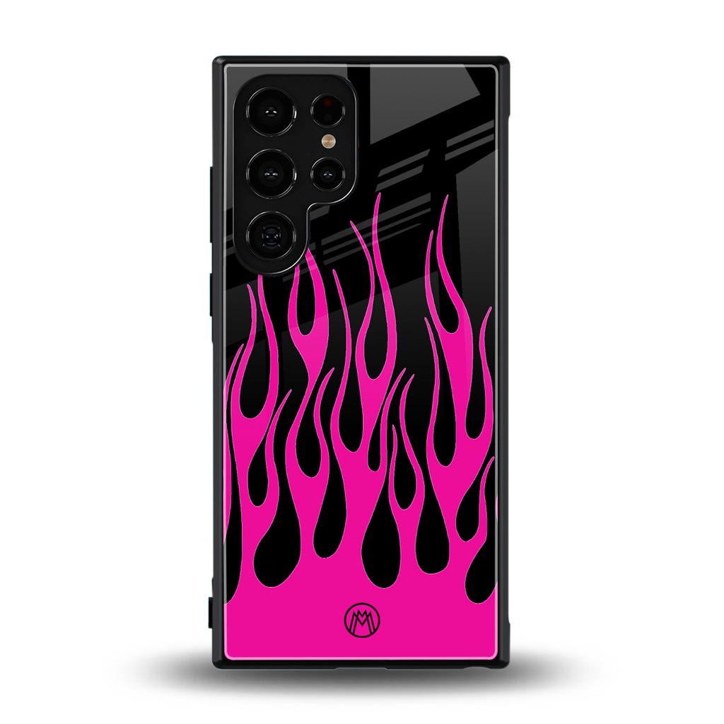 y2k black pink flames back phone cover | glass case for samsung galaxy s23 ultra