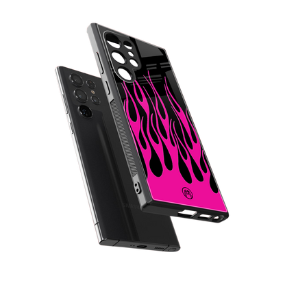 y2k black pink flames back phone cover | glass case for samsung galaxy s24 ultra