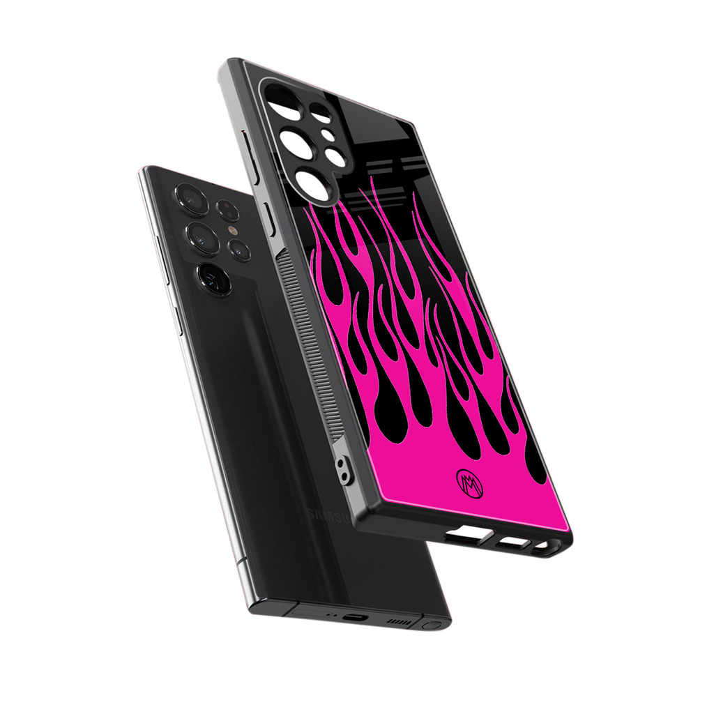 y2k black pink flames back phone cover | glass case for samsung galaxy s23 ultra