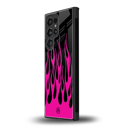 y2k black pink flames back phone cover | glass case for samsung galaxy s24 ultra
