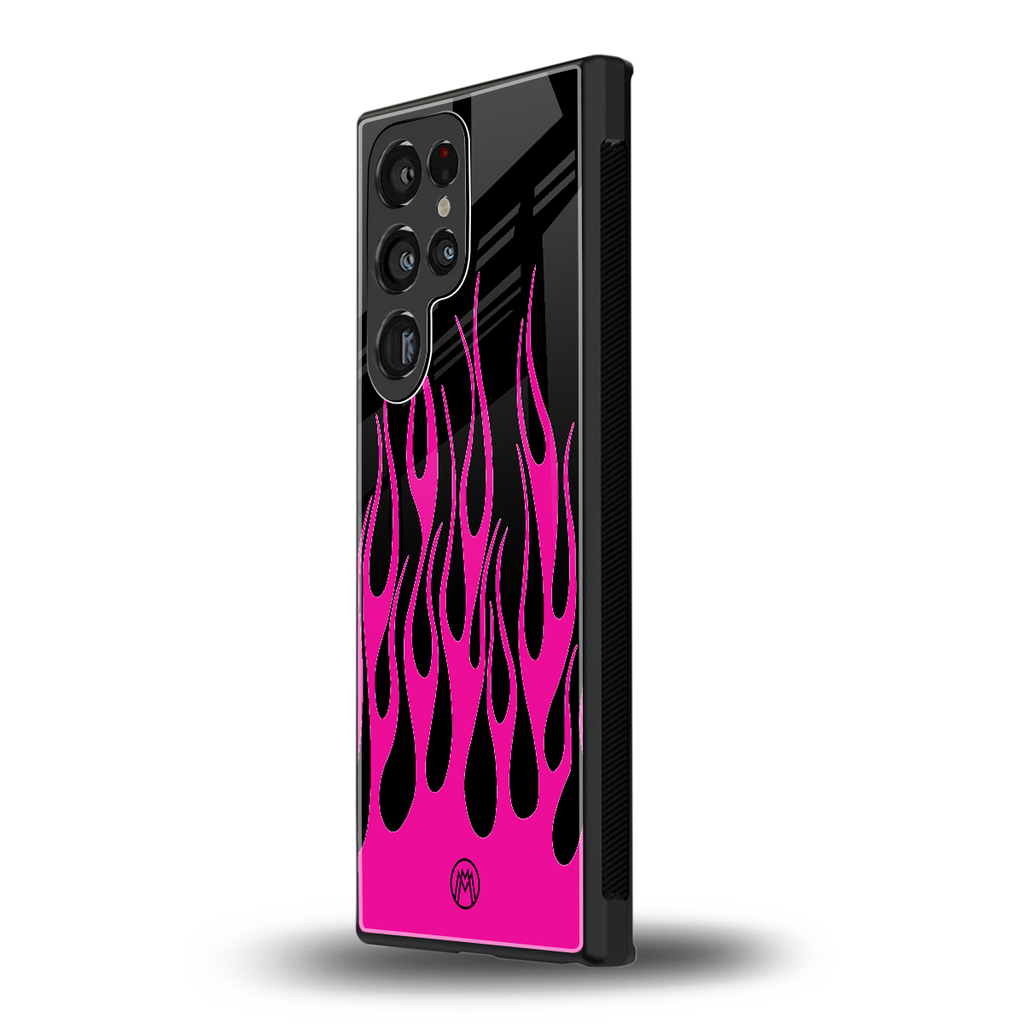 y2k black pink flames back phone cover | glass case for samsung galaxy s23 ultra