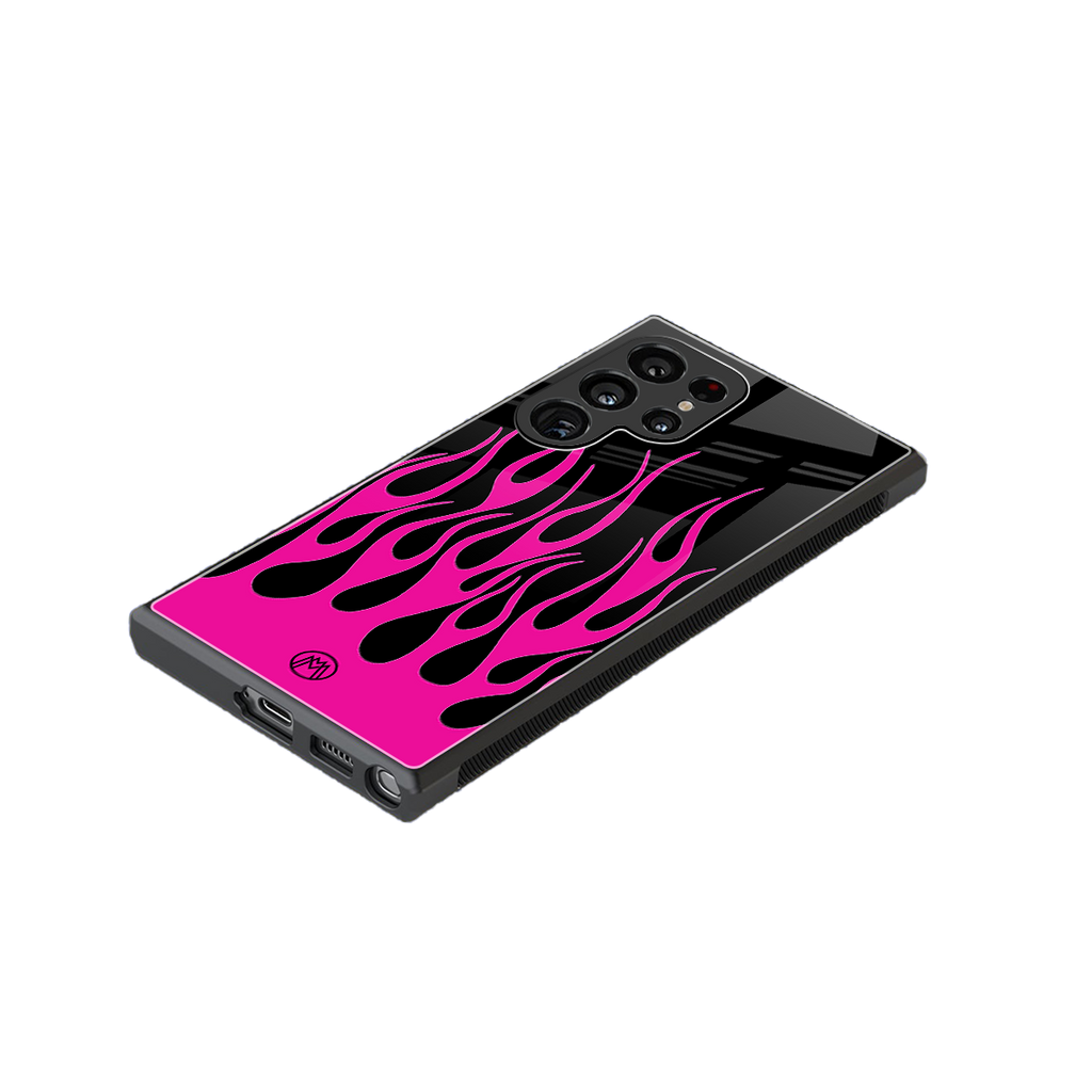 y2k black pink flames back phone cover | glass case for samsung galaxy s23 ultra