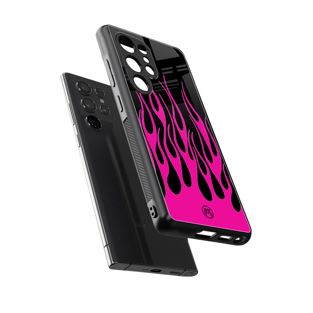 y2k black pink flames back phone cover | glass case for samsung galaxy s25 ultra