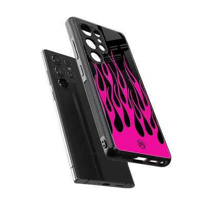 y2k black pink flames back phone cover | glass case for samsung galaxy s25 ultra