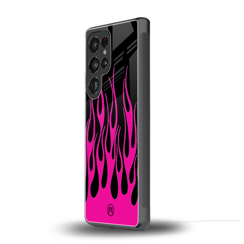 y2k black pink flames back phone cover | glass case for samsung galaxy s25 ultra