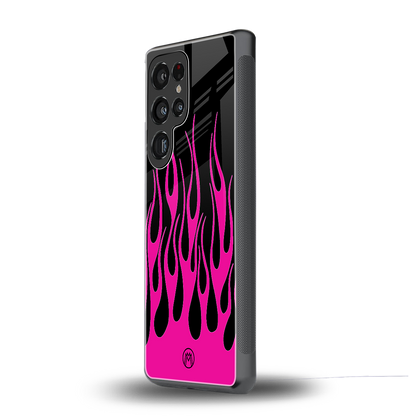 y2k black pink flames back phone cover | glass case for samsung galaxy s25 ultra
