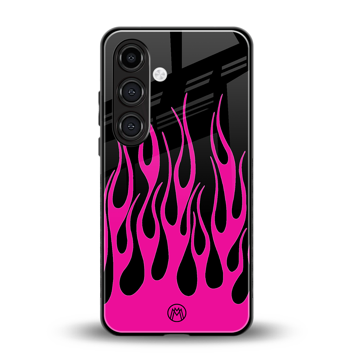 y2k black pink flames back phone cover | glass case for samsung galaxy s24