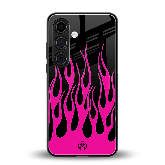 y2k black pink flames back phone cover | glass case for samsung galaxy s23